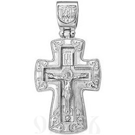 золотой крест трилистник с молитвой "спаси и сохрани", 585 проба белого цвета (арт. п30061-з5б)