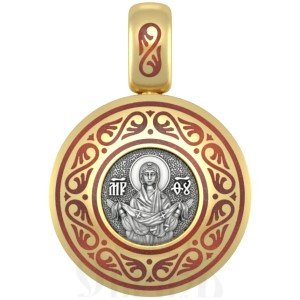 нательная икона божия матерь покров, серебро 925 проба с золочением и эмалью (арт. 01.124)