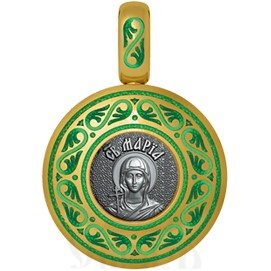 нательная икона святая равноапостольная мария магдалина, серебро 925 проба с золочением и эмалью (арт. 01.028)