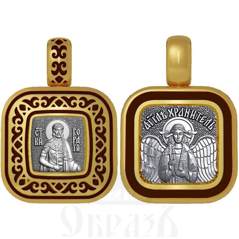 нательная икона святой мученик горгий (гордий) египетский, серебро 925 проба с золочением и эмалью (арт. 01.100)