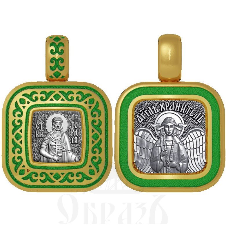 нательная икона святой мученик горгий (гордий) египетский, серебро 925 проба с золочением и эмалью (арт. 01.100)