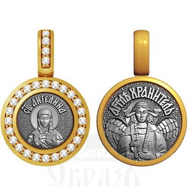 нательная икона св. блаженная ангелина сербская королева, серебро 925 проба с золочением (арт. 09.004)