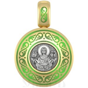 нательная икона божия матерь покров, серебро 925 проба с золочением и эмалью (арт. 01.124)