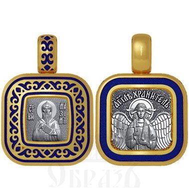 нательная икона святой преподобный максим исповедник, серебро 925 проба с золочением и эмалью (арт. 01.077)