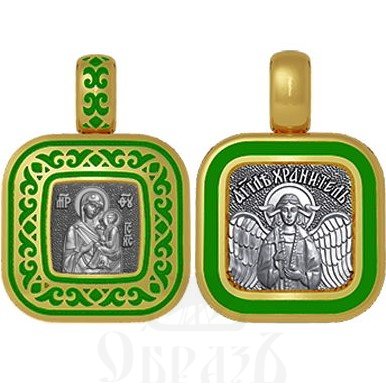 нательная икона божия матерь тихвинская, серебро 925 проба с золочением и эмалью (арт. 01.109)