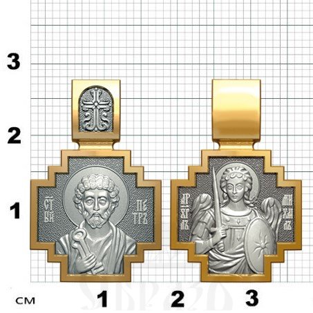 нательная икона св. апостол петр, серебро 925 проба с золочением (арт. 06.083)