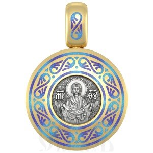 нательная икона божия матерь покров, серебро 925 проба с золочением и эмалью (арт. 01.124)
