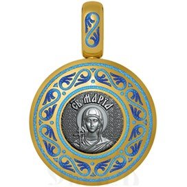 нательная икона святая равноапостольная мария магдалина, серебро 925 проба с золочением и эмалью (арт. 01.028)